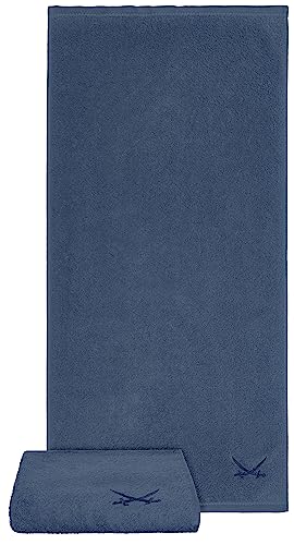 Sansibar Duschtuch 70x140 cm mit gesticktem Säbel Logo Badtuch Handtuch 100% Baumwolle (2er Set, Blau) von Sansibar