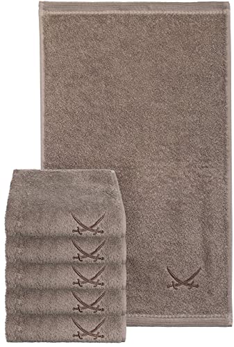 Sansibar Gästehandtuch 6er Set 30x50 cm 100% Baumwolle mit gesticktem Säbel Logo Set Handtuch Seiftuch Taupe von Sansibar