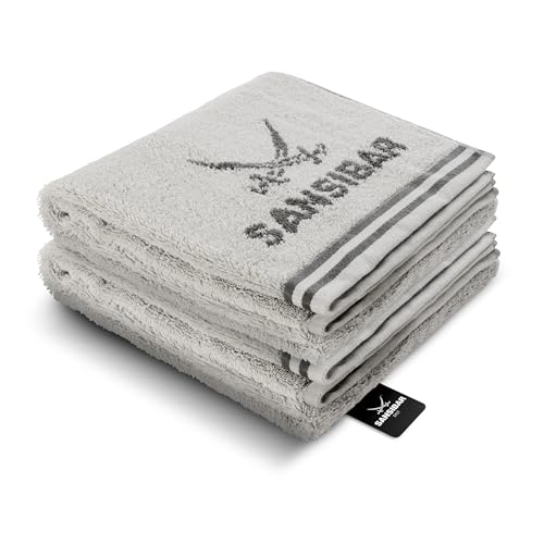 Sansibar Handtuch 2er Set 50x100 cm 100% Baumwolle Doubleface Frottiertuch gestreifte Borde Zweifarbig Silber/Anthrazit Sansibar Handtuch 2er Set 50x100 cm 100% Baumwolle Doubleface Frottiertuch gestreifte Borde Zweifarbig Silber/Anthrazit von Sansibar