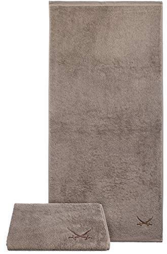 Sansibar Handtuch 2er Set 50x100 cm 100% Baumwolle mit gesticktem Säbel Logo Badtuch Taupe von Sansibar