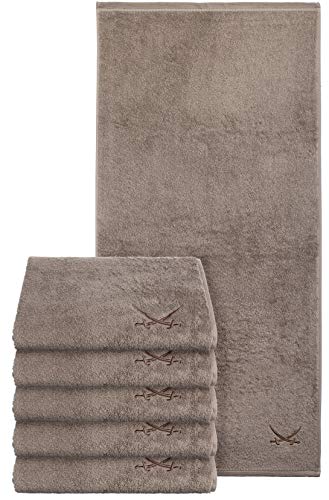 Sansibar Handtuch 6er Set 50x100 cm 100% Baumwolle mit gesticktem Säbel Logo Badtuch Taupe von Sansibar