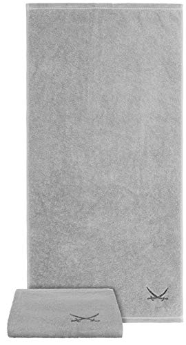 Sansibar Handtuch 2er Set 50x100 cm 100% Baumwolle mit gesticktem Säbel Logo Badtuch Silber von Sansibar