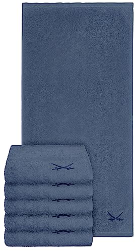 Sansibar Handtuch mit gesticktem Säbel Logo Badtuch 100% Baumwolle 50x100 cm (6er Set, Blau) von Sansibar