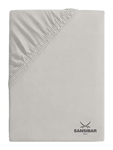 Sansibar Jersey Bettlaken, Premium Qualität mit hochwertigem Sansibar Logo-Druck, Fähnchen am Steg (Beige, 180/200 cm x 200 cm) von Sansibar
