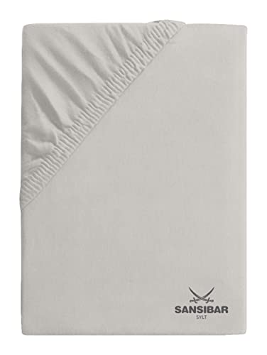 Sansibar Jersey Bettlaken, Premium Qualität mit hochwertigem Sansibar Logo-Druck, Fähnchen am Steg (Beige, 90/100 cm x 190/200 cm) von Sansibar