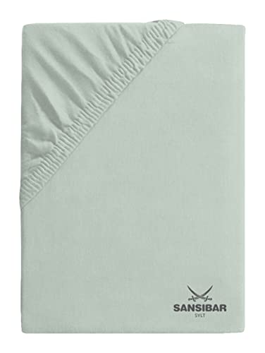 Sansibar Jersey Bettlaken, Premium Qualität mit hochwertigem Sansibar Logo-Druck, Fähnchen am Steg (Grün, 140/160 cm x 200 cm) von Sansibar