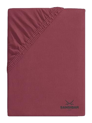 Sansibar Jersey Bettlaken, Premium Qualität mit hochwertigem Sansibar Logo-Druck, Fähnchen am Steg (Rot, 140/160 cm x 200 cm) von Sansibar