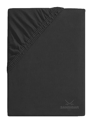 Sansibar Jersey Bettlaken, Premium Qualität mit hochwertigem Sansibar Logo-Druck, Fähnchen am Steg (Schwarz, 140/160 cm x 200 cm) von Sansibar