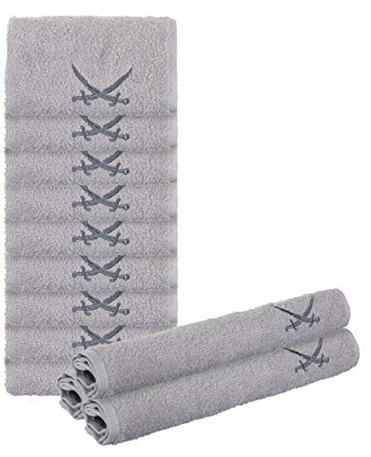 Sansibar Seiftücher 12er Set ca. 30x30 cm 100% Baumwolle mit gesticktem Säbel Logo Handtücher Gästetücher Silber von Sansibar
