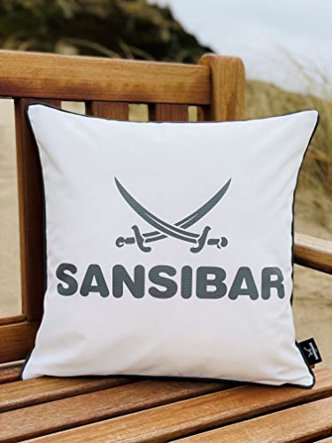 Sansibar Sylt Dekokissen »Outdoor Kissen (1 Stück), Dekokissen Logodruck, 45x45 cm, mit Kissenfüllung, Wasser- und schmutzabweisend«, in- und Outdoor geeignet (Offwhite/anthrazit) von Sansibar