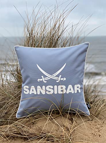 Sansibar Sylt Dekokissen »Outdoor Kissen (1 Stück), Dekokissen Logodruck, 45x45 cm, mit Kissenfüllung, Wasser- und schmutzabweisend«, in- und Outdoor geeignet (Silber/Offwhite) von Sansibar