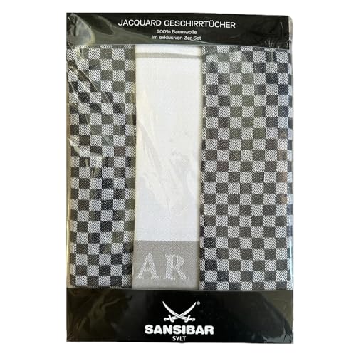 Sansibar Sylt Geschirrtuch Geschirrtücher-Set 3-teilig, 50x70 cm 100% Baumwolle, Premium Qualität, hautfreundlich, saugstark & langlebig (anthrazit/Natur) von Sansibar