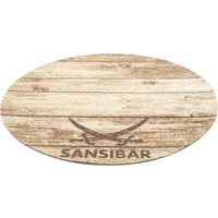 Sansibar Teppich "Keitum 009", rund, Flachgewebe, Motiv Holzdielen & gekreuzte Säbel von Sansibar