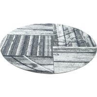 Sansibar Teppich "Keitum 010", rund, Flachgewebe, modernes Holz Design, Motiv, gekreuzte Säbel von Sansibar