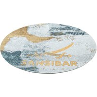 Sansibar Teppich "Keitum 012", rund, Flachgewebe, modernes Design, Motiv Sylt & gekreuzte Säbel von Sansibar