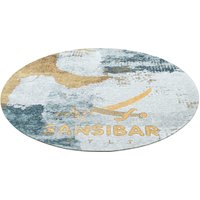 Sansibar Teppich "Keitum 012", rund, 3 mm Höhe, Flachgewebe, modernes Design, Motiv Sylt & gekreuzte Säbel von Sansibar