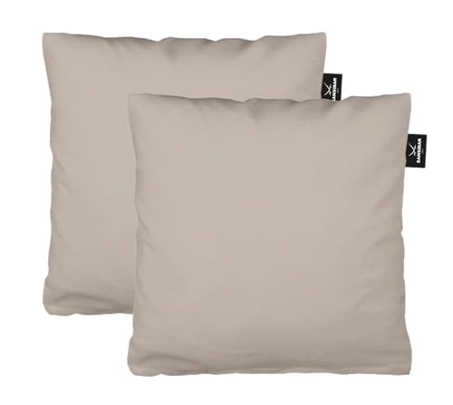 Sansibar Uni Jersey Kissenhülle, 40x40 cm, mit edlem Fähnchen am Steg, Sylt, Jersey, Perfekter, faltenfreier Sitz, Antipilling Ausrüstung (40x40 cm, Taupe, 2) von Sansibar