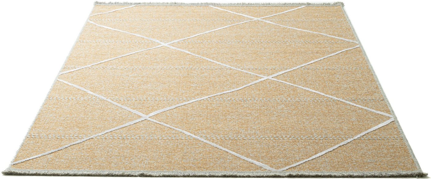 Teppich Braderup, Sansibar, rechteckig, Höhe: 2 mm, Flachgewebe, modernes Scandi Design, Motiv Rauten, mit Fransen von Sansibar
