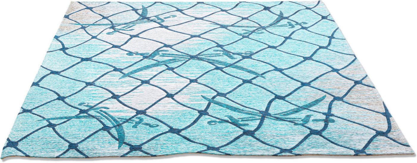 Teppich Keitum 005, Sansibar, rechteckig, Höhe: 3 mm, Flachgewebe, modernes Design, Motiv Fischernetz & gekreuzte Säbel von Sansibar