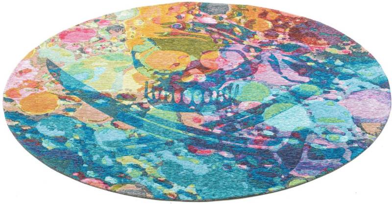 Teppich Keitum 006, Sansibar, rund, Höhe: 3 mm, Flachgewebe, modernes Design, Motiv Totenkopf & gekreuzte Säbel von Sansibar