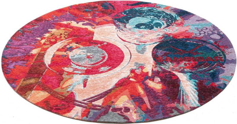 Sansibar Teppich Keitum 008, rund, Höhe: 3 mm, Flachgewebe, modernes Design, Motiv Gläser & gekreuzte Säbel von Sansibar