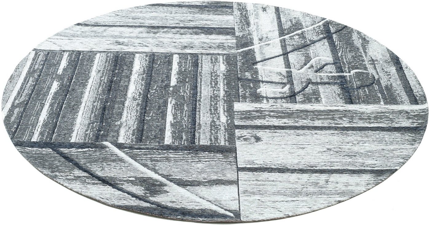 Teppich Keitum 010, Sansibar, rund, Höhe: 3 mm, Flachgewebe, modernes Holz Design, Motiv, gekreuzte Säbel von Sansibar