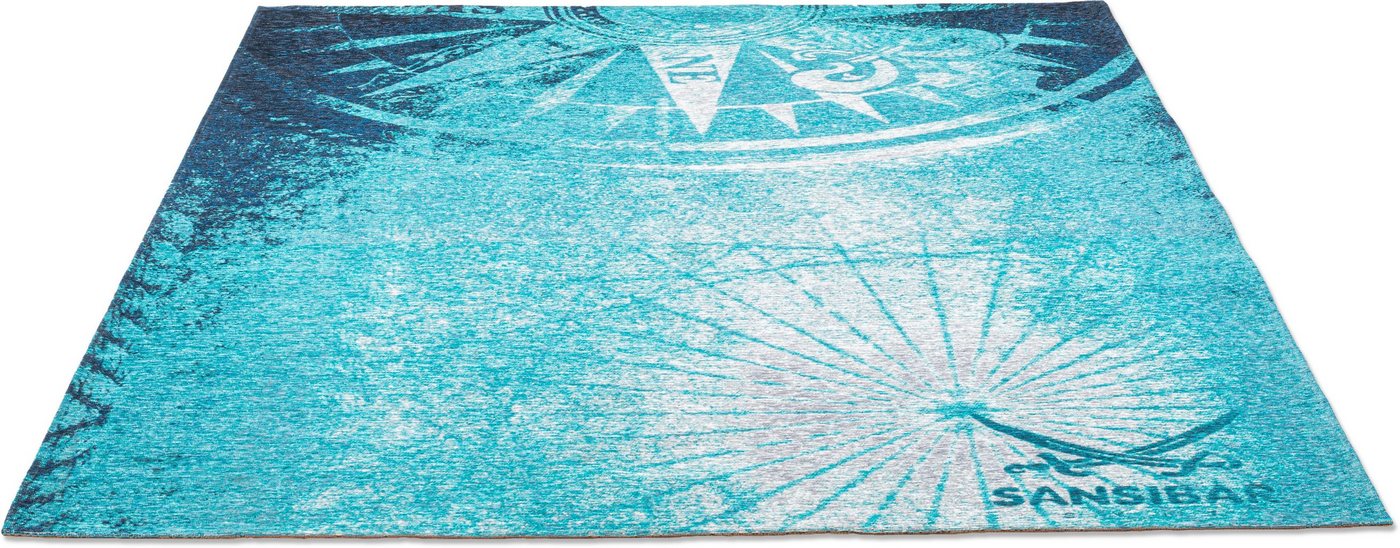 Teppich Keitum 011, Sansibar, rechteckig, Höhe: 3 mm, Flachgewebe, modernes Design, Motiv Kompass von Sansibar