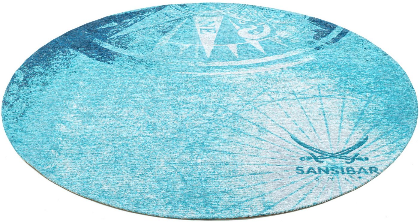 Teppich Keitum 011, Sansibar, rund, Höhe: 3 mm, Flachgewebe, modernes Design, Motiv Kompass von Sansibar