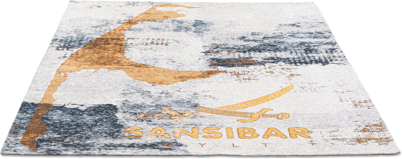 Teppich Keitum 012, Sansibar, rechteckig, Höhe: 3 mm, Flachgewebe, modernes Design, Motiv Sylt & gekreuzte Säbel von Sansibar