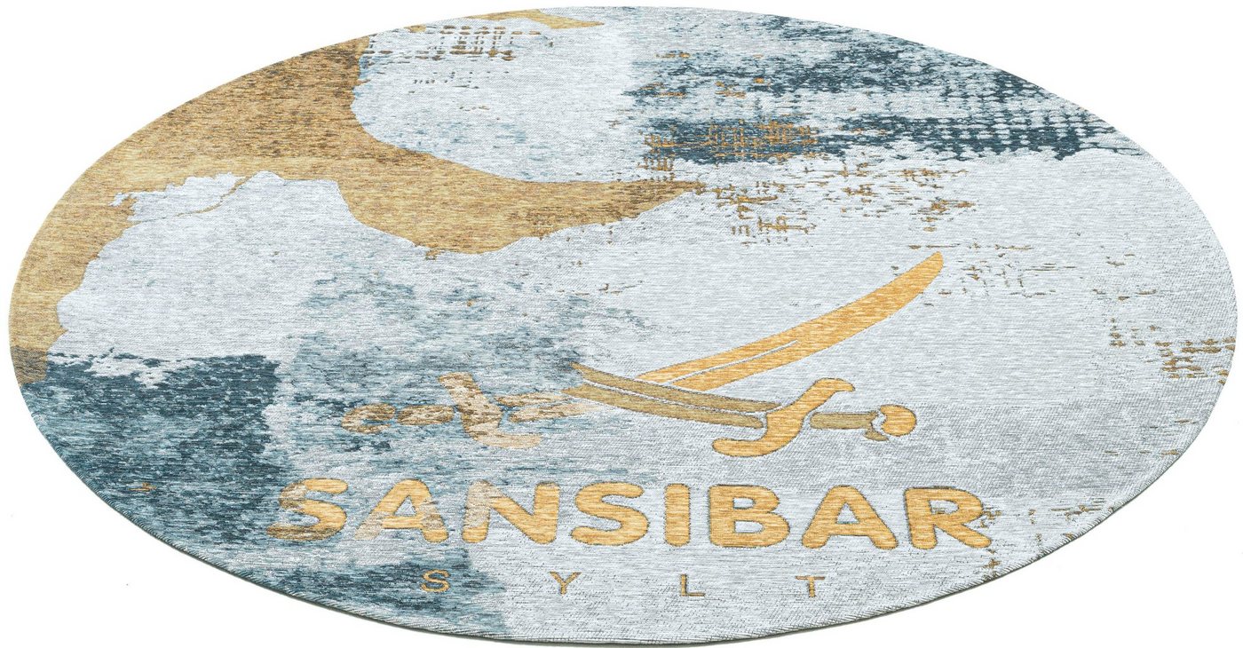 Teppich Keitum 012, Sansibar, rund, Höhe: 3 mm, Flachgewebe, modernes Design, Motiv Sylt & gekreuzte Säbel von Sansibar