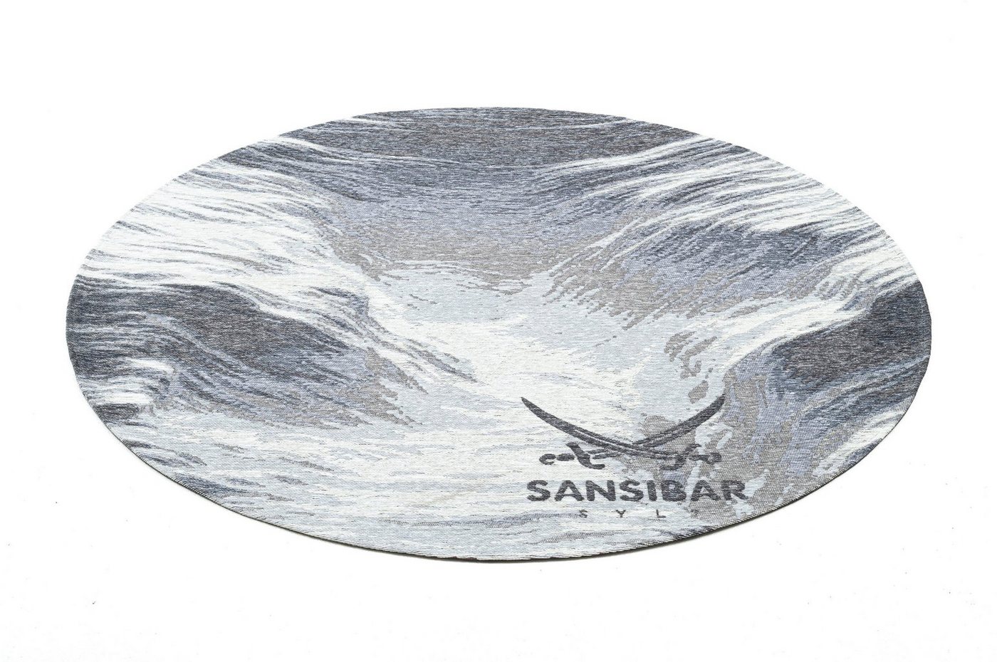 Teppich Keitum 032, Sansibar, rund, Höhe: 3 mm, Flachgewebe, modernes Design, Motiv Brandung & Wellen von Sansibar