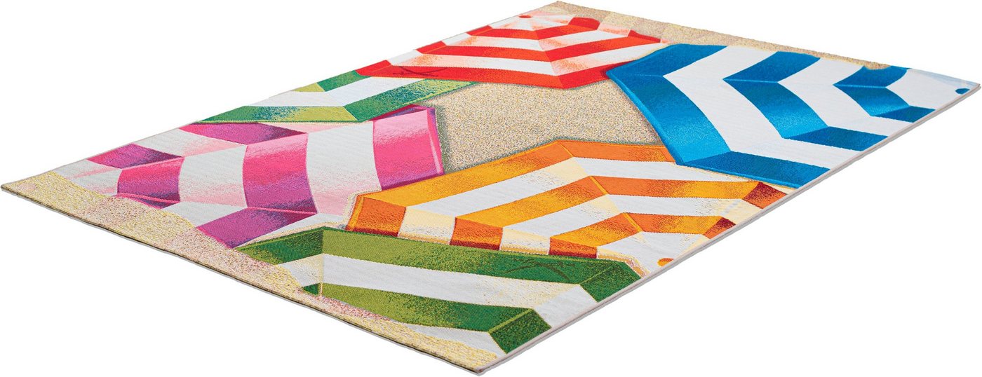 Teppich Rantum Beach SA-019, Sansibar, rechteckig, Höhe: 5 mm, Flachgewebe, modernes Design, Motiv Sonnenschirme, Outdoor geeignet von Sansibar
