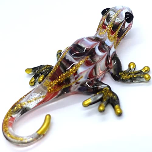 Sansukjai Gecko Miniatur-Figuren, Tiere, handbemalt, geblasenes Glas, Kunst, Sammlerstück, Geschenk, Dekoration, 8,4 cm (Schwarz/Gold) von Sansukjai
