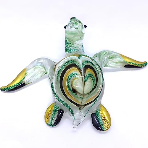 Sansukjai Miniatur-Figuren Schildkröte Tiere mundgeblasen Farbe Glas Kunst Sammlerstück Geschenk Dekorieren 8,9 cm (bernsteinfarben) von Sansukjai