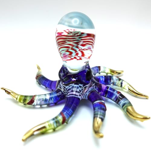 Sansukjai Octopus Glass Handmade Figur - Detaillierte handbemalte geblasene Glas-Meeres-Tier-Skulptur mit 22 Karat Gold-Akzenten - Sammlerstück Marine Life Art & Unique Ocean Gift Decor von Sansukjai