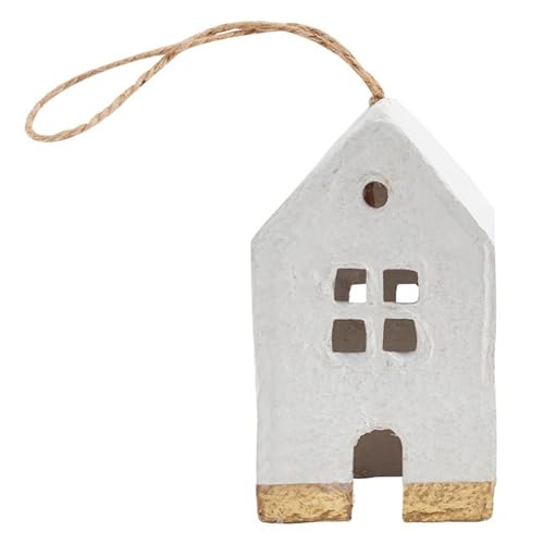 Santa Barbara Design Studio Weihnachtshäuser aus Pappmaché für Tischplatte, handgefertigt, Weihnachtsdekoration, 4 Stück, Weiß/Gold getaucht von Santa Barbara Design Studio