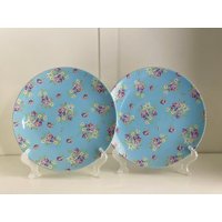 2Er Set Blue Rose Chintz Speiseteller, Cottagecore Teller, Verkauft Als von SantaBarbaraCeramics