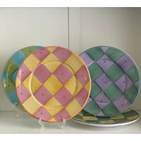 Pottery Barn Sunny Side Karomuster Speiseteller - Mix & Match Farben Made in Italy von SantaBarbaraCeramics