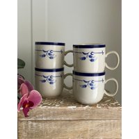 Vintage Sango Permastone Prestige Blaue Maiglöckchen Kaffee-/Teetassen - Florales Steinzeug-Set von SantaBarbaraCeramics