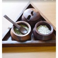 Hölzerne Dreieckige Serving Bowl Mit Löffel & Ständer von SantaFeCreationsIN