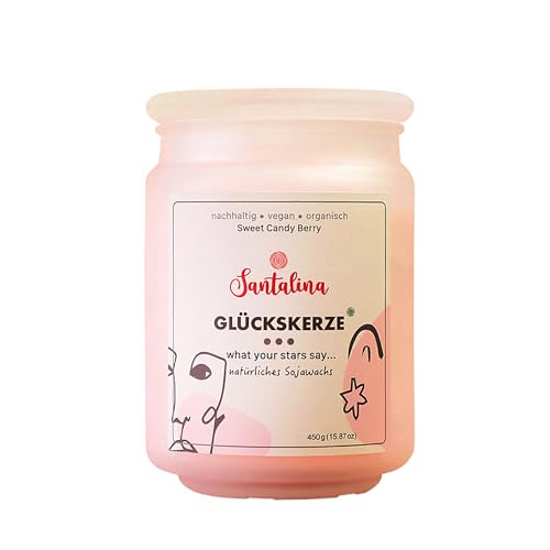 Candy Berry Duftkerze – Glückskerze mit zufälliger Botschaft | süß-fruchtig mit Bonbon-Note, ein verspieltes Geschenk für Freundinnen | 450g Sojawachs im Glas, Brenndauer ca. 45 Std Candy Berry Duftkerze – Glückskerze mit zufälliger Botschaft | süß-fruchtig mit Bonbon-Note, ein verspieltes Geschenk für Freundinnen | 450g Sojawachs im Glas, Brenndauer ca. 45 Std von Santalina