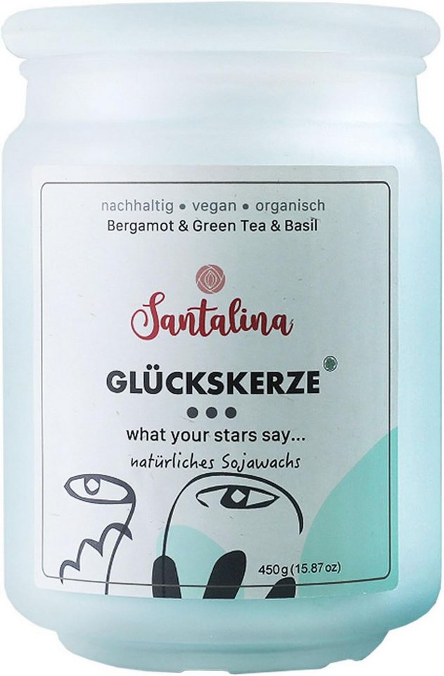 Santalina Duftkerze Bergamot, Green Tea & Basil – Glückskerze mit zufälliger Botschaft, 13,2x9cm von Santalina