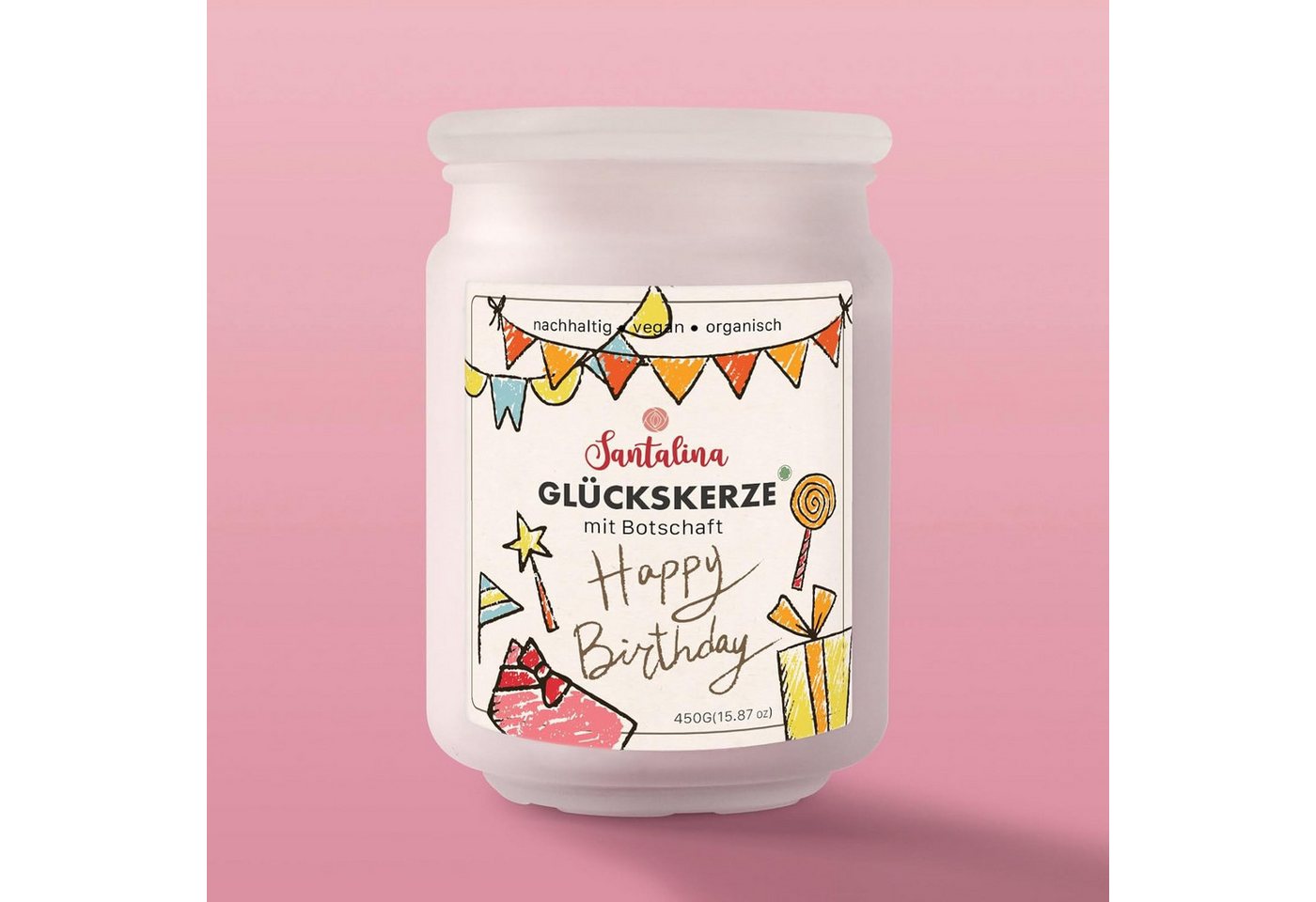 Santalina Duftkerze Glückskerze – Geburtstagskerze mit zufälliger Botschaft ohne Duft, 13,2x9cm von Santalina