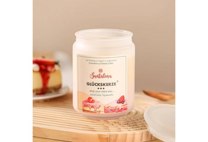 Santalina Duftkerze Strawberry & Cake Duftkerze – Glückskerze mit zufälliger Botschaft, 13,2x9cm von Santalina