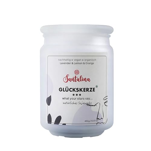 Lavender, Lemon & Orange Duftkerze – Glückskerze mit zufälliger Botschaft | zitrisch-blumig & entspannend, ideal als Geschenk zur Erholung | 450g Sojawachs im Glas, Brenndauer ca. 45 Std Lavender, Lemon & Orange Duftkerze – Glückskerze mit zufälliger Botschaft | zitrisch-blumig & entspannend, ideal als Geschenk zur Erholung | 450g Sojawachs im Glas, Brenndauer ca. 45 Std von Santalina