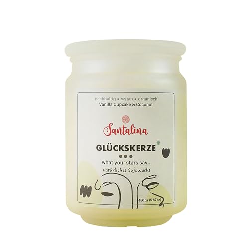 Vanilla Cupcake & Coconut Duftkerze – Glückskerze mit zufälliger Botschaft | cremig-süß mit tropischer Wärme, ideal für Naschkatzen & Deko-Liebhaber | 450g Sojawachs im Glas, Brenndauer ca. 45 Std Vanilla Cupcake & Coconut Duftkerze – Glückskerze mit zufälliger Botschaft | cremig-süß mit tropischer Wärme, ideal für Naschkatzen & Deko-Liebhaber | 450g Sojawachs im Glas, Brenndauer ca. 45 Std von Santalina