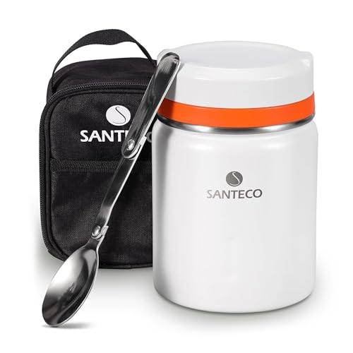 SANTECO Thermobehälter für Essen 500ml | Edelstahl Warmhaltebehälter mit Löffel und tragbaren Isolierbeutel | Essensbehälter | Speisegefäß Babynahrung | Essen warmhalten Behälter | Thermo Lunchbox von SANTECO