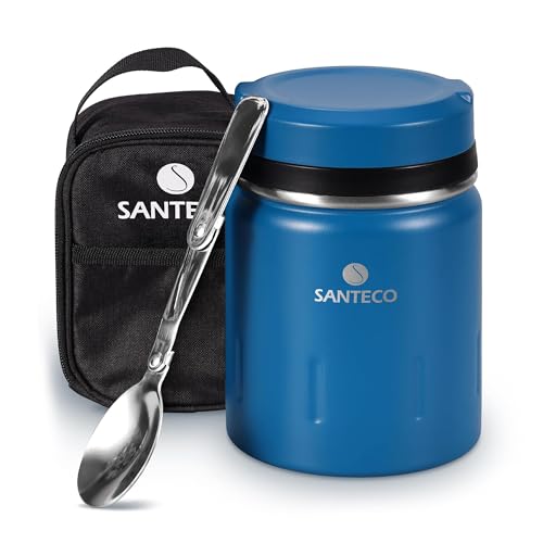 SANTECO Thermobehälter für Essen 500ml | Edelstahl Warmhaltebehälter mit Löffel und tragbaren Isolierbeutel | Essensbehälter | Speisegefäß Babynahrung | Essen warmhalten Behälter | Thermo Lunchbox von SANTECO