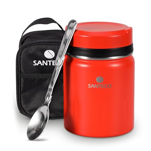 SANTECO Thermobehälter für Essen 500ml | Edelstahl Warmhaltebehälter mit Löffel und tragbaren Isolierbeutel | Essensbehälter | Speisegefäß Babynahrung | Essen warmhalten Behälter | Thermo Lunchbox von SANTECO