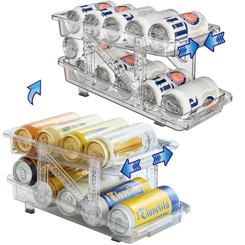 Santentre 2er Pack Breite Verstellbar Kühlschrank Organizer Dosen, Automatisches Rollen Dosenhalter Kühlschrank Drink Organizer, 2-Stufig Dosenspender Fridge Organizer für 250ML 330ML 500ML Bier Soda von Santentre